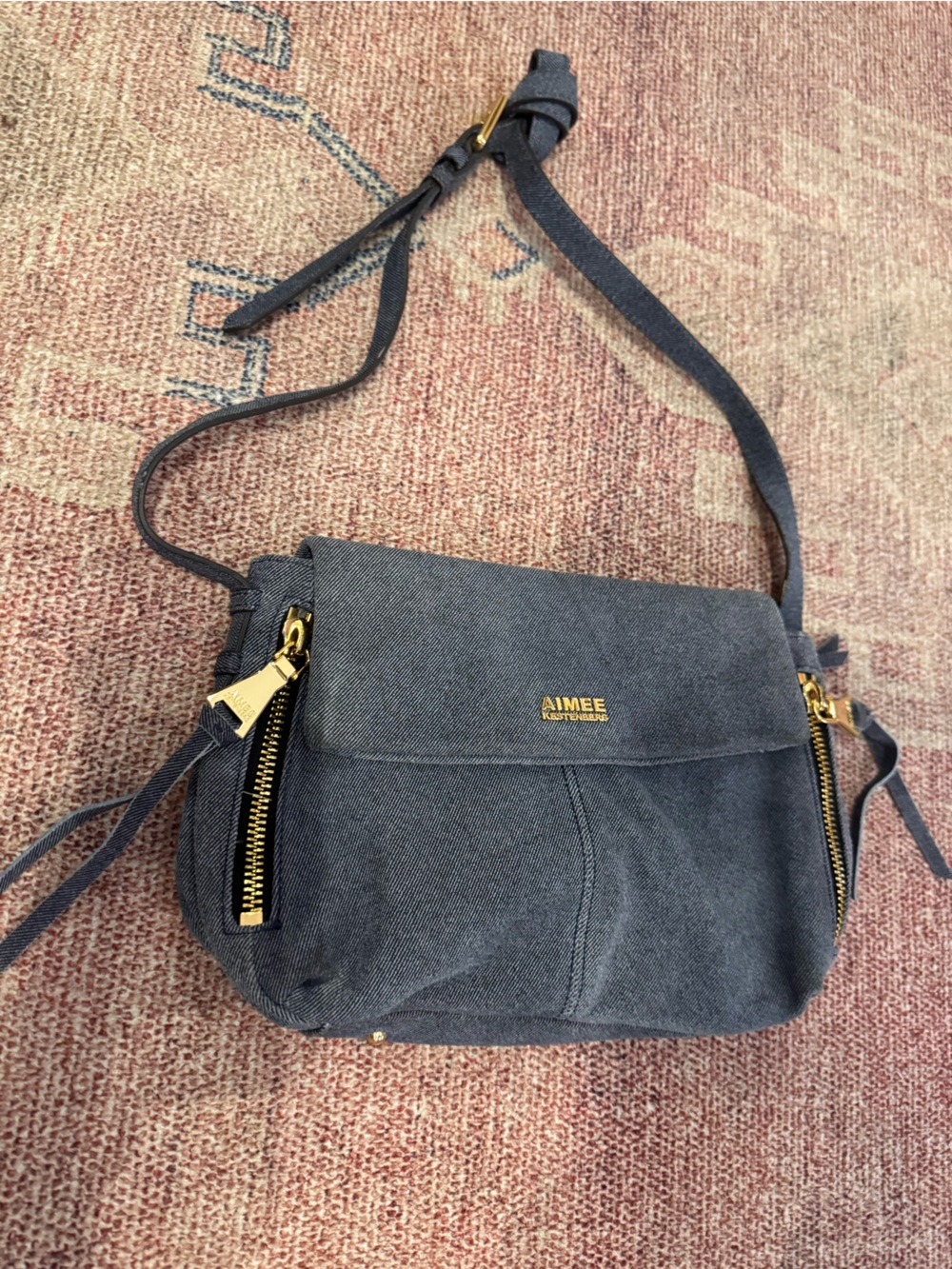 Aimee Kestenberg Bali gold over crossbody blue denim bag gold accents l - Picture 2 of 13